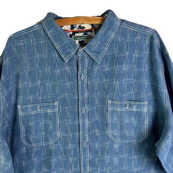 CUBAVERA Slim Fit linen Blend Button Front Long Sleeve Plaid Shirt Mens Size XXL - Picture 2 of 12